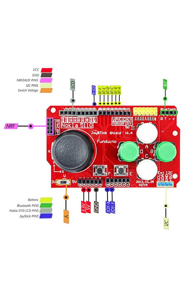 Arduino Joystick I2c Ps2 Nrf24l01 Nokia 5110 Bluetooth Shield - 4