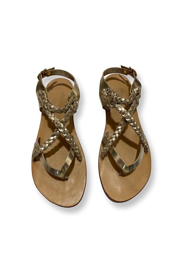Handmade Genuine Leather Gold Women's Sandals - K2056