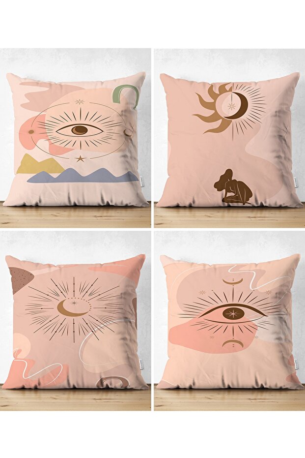 4-Piece Double-Sided Modern Suede Pillow Throw Pillow Cover Set with Onedraw Drawing on Colorful Background
