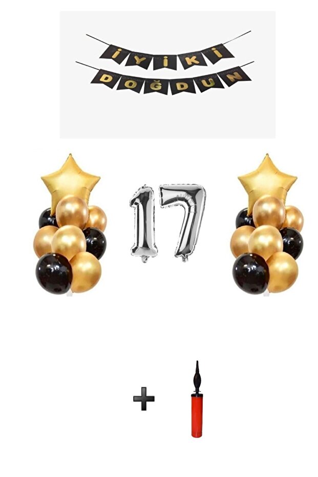 17 Years - Silver Silver Foil Balloon Party Set + Balloon Pump Gift!!-- Skradaparti157
