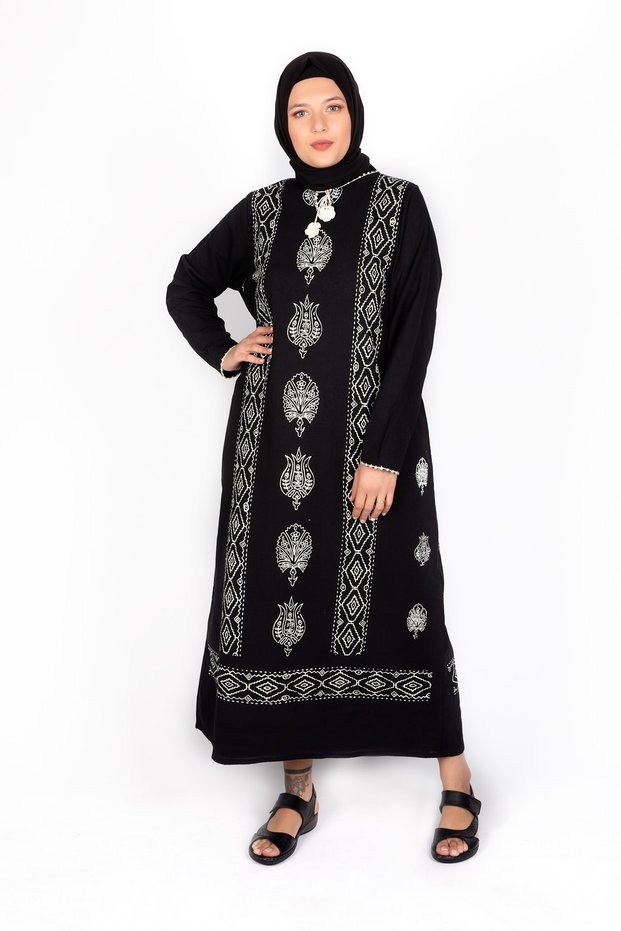 Women's Black Şile Cloth Long Sleeve Dress
