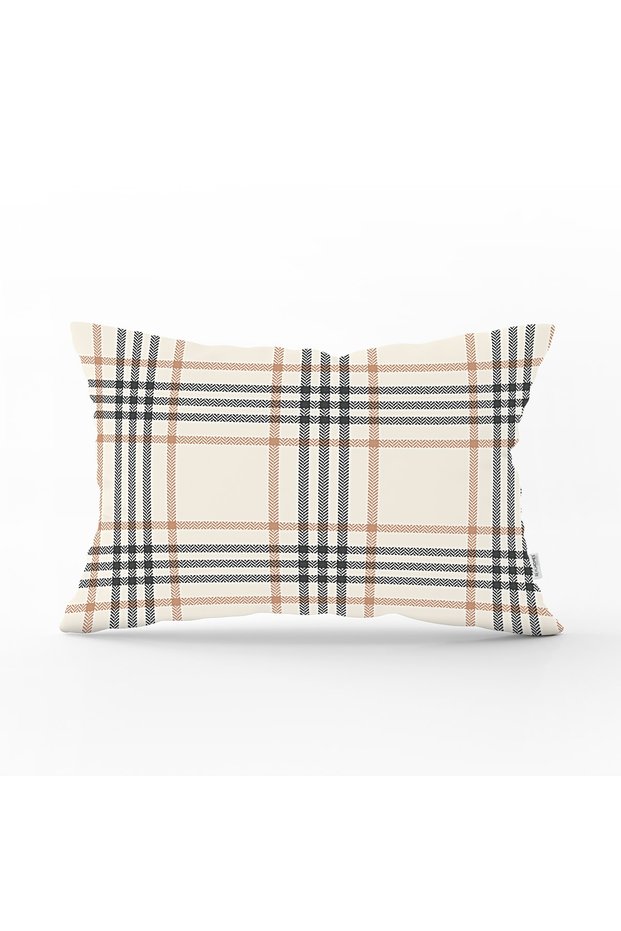 Cream Colored Plaid Pattern Decorative Rectangular Pillow Throw Pillow Cover