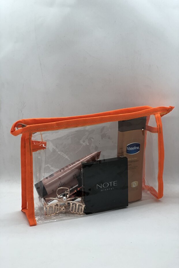 حقيبة مكياج برتقالية شفافة - 1