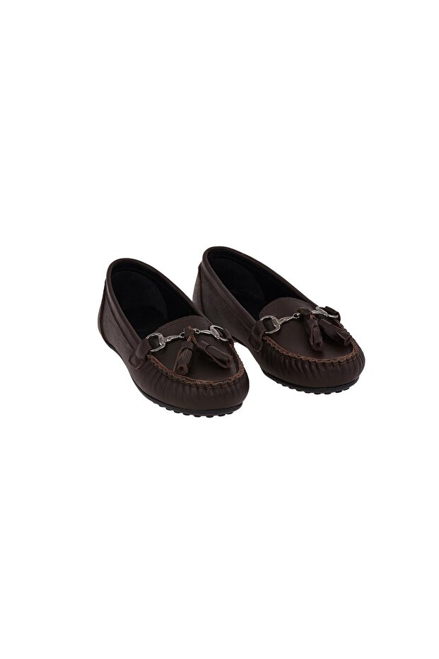 Women's Dark Brown Genuine Leather Hand-Saddled Orthopedic Ballerinas