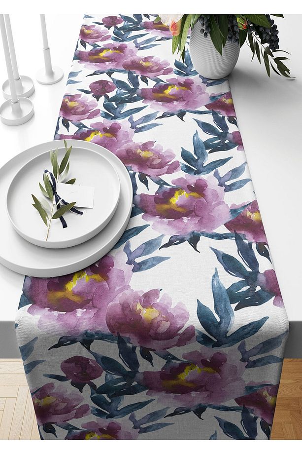 Runner 40*140 Cm Peony Desenli Süet Dokuma - 1