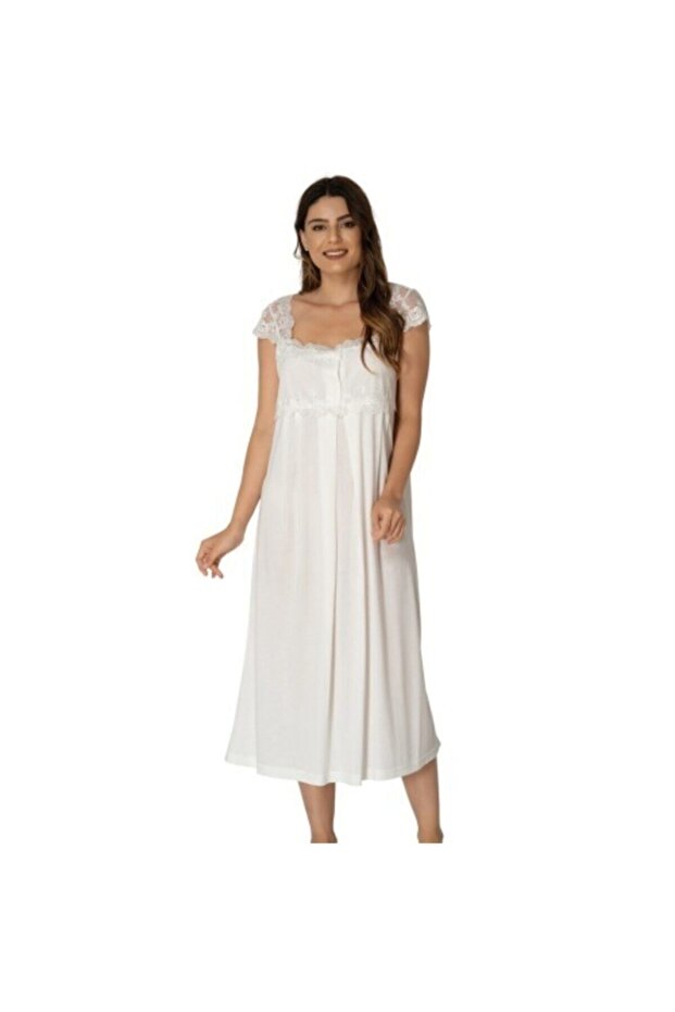 Effort Women's Ecru Short Sleeve Maternity Nightgown 2304