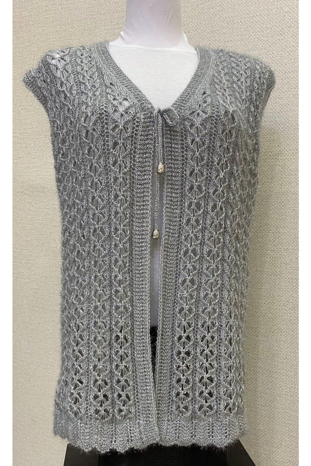 Women's Gray Heart Knitted Glittery Crystal Vest