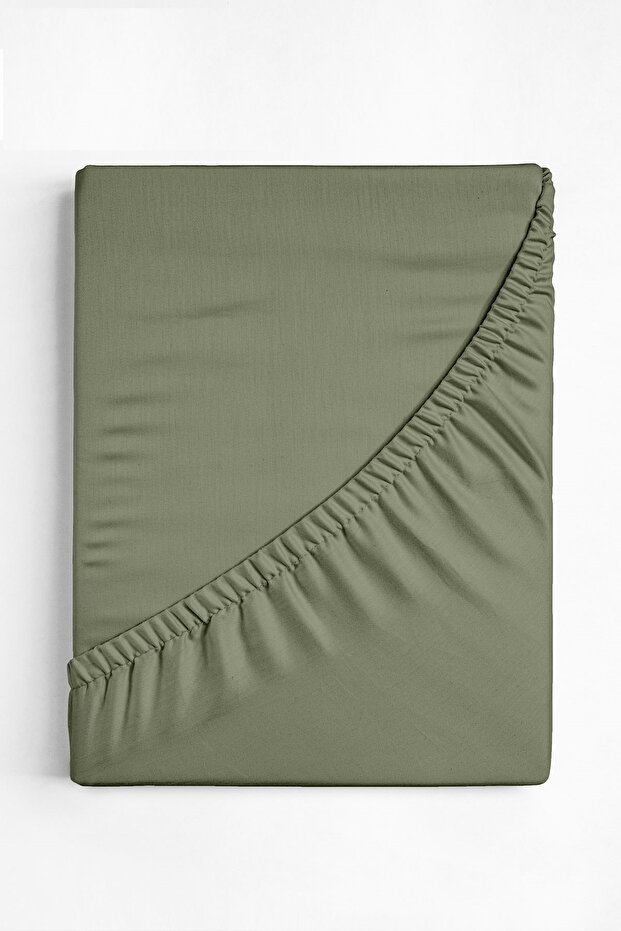 Single Combed Cotton Elastic Sheet 100 x 200 cm Khaki