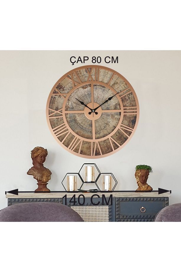 Eski Dünya Duvar Saati Bakır 80x80cm - 1