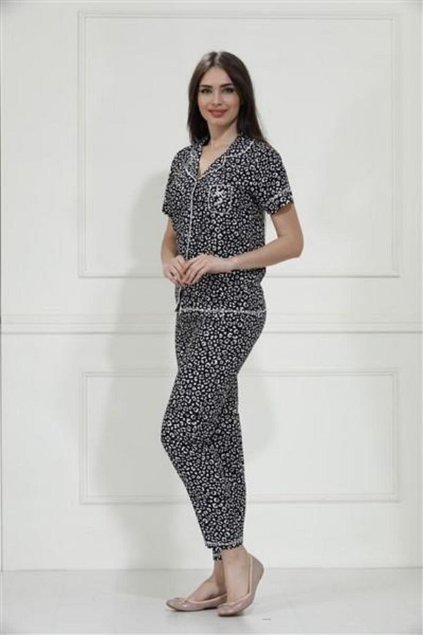 Kısa Kol Yazlık Bambu Dokuma Kumaş Pijama Takımı / 98003 - 3