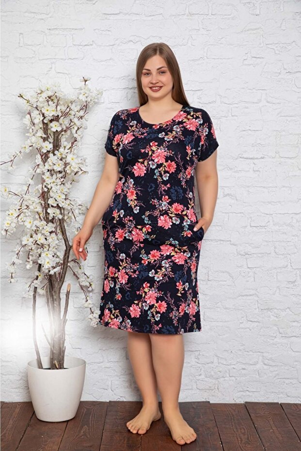 Pink Floral Patterned Modal Dress with Back Detail
