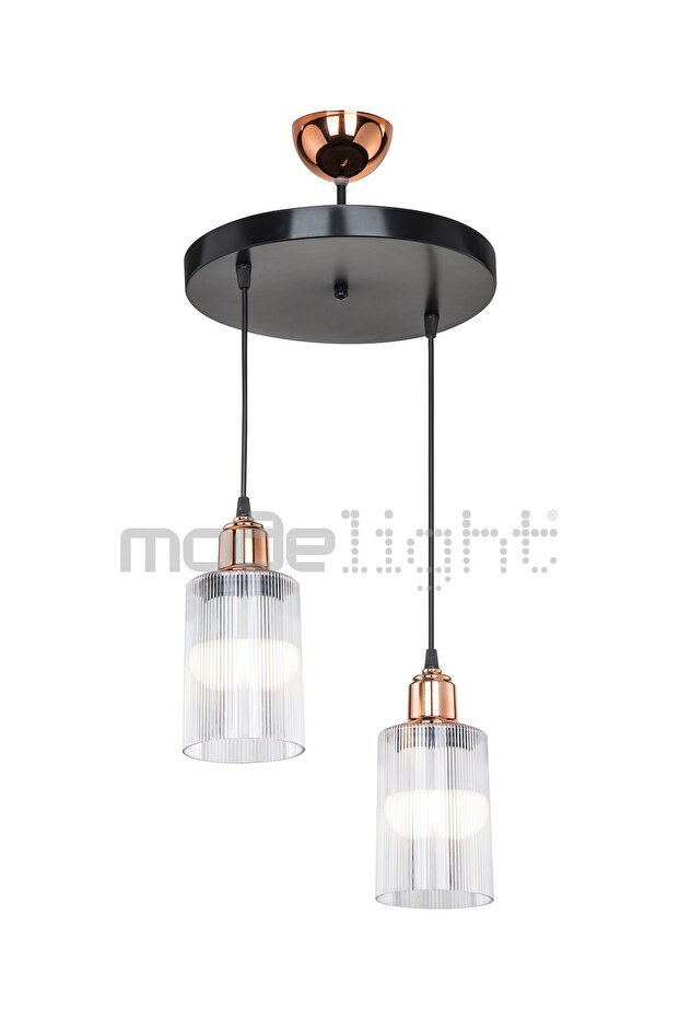 Aksel Bakır Duylu 2li Optik Camlı Avize - 2