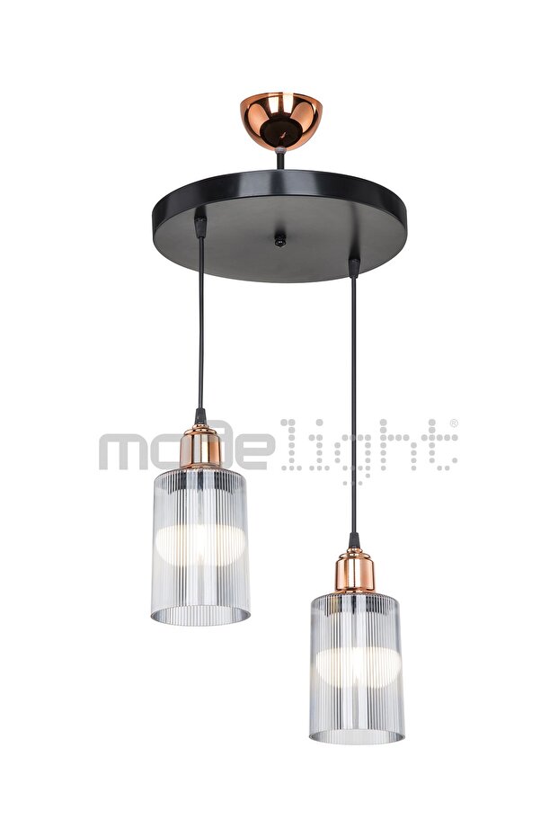 Aksel Bakır Duylu 2li Optik Camlı Avize - 2