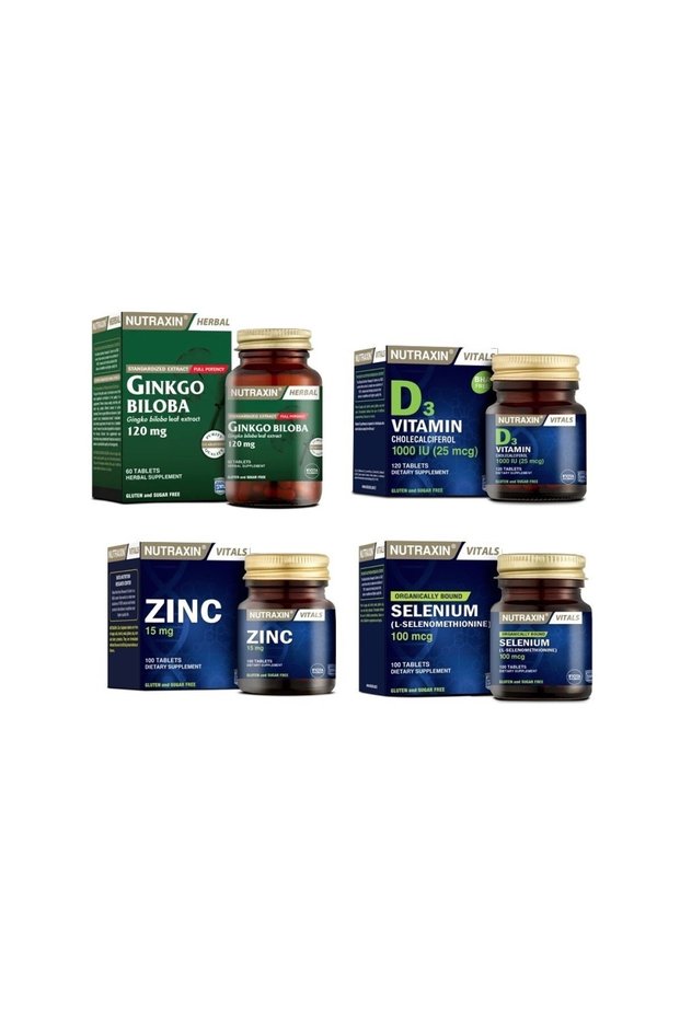 Ginkgo Biloba 60 Tablets+Selenium 100 Tablets+D3 Vitamin 120 Tablets+Zinc 100 Tablets