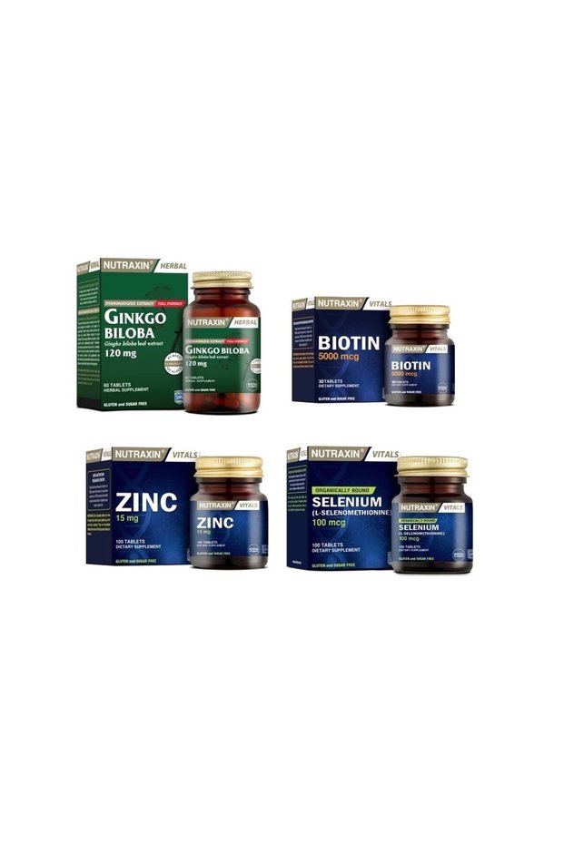 Ginkgo Biloba 60 Tablets+Selenium 100 Tablets+ Biotin 30 Tablets+ Zinc 100 Tablets