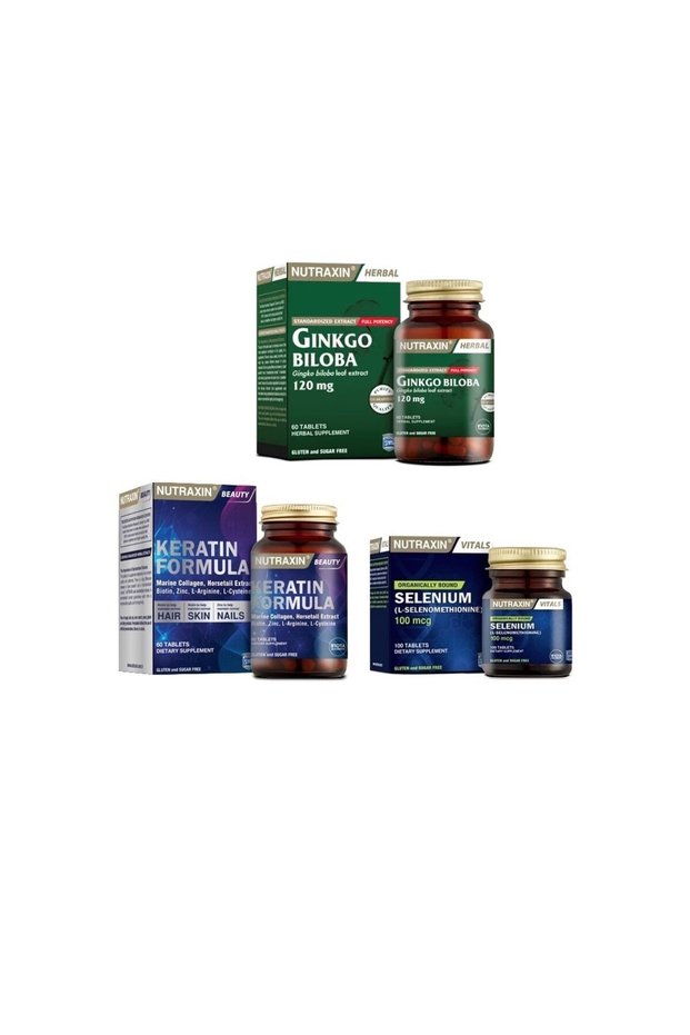 Ginkgo Biloba 60 Tablets + Selenium 100 Mcg 100 Tablets + Keratin Formula 60 Tablets