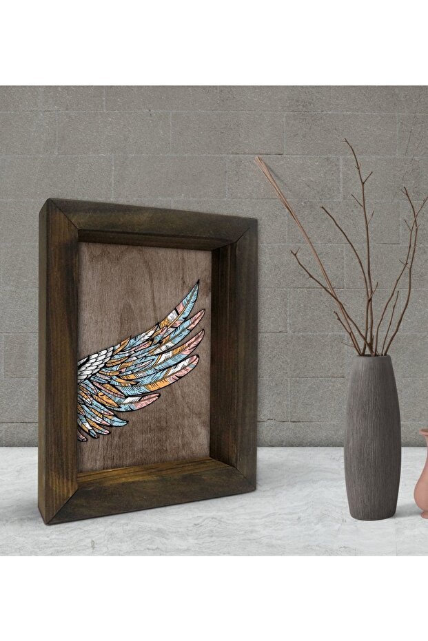 إطار خشبي صلب طبيعي مزخرف بتصميم جناح هدية 15x20 سم-2