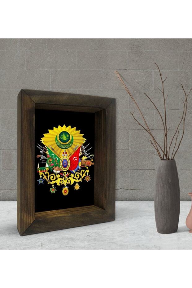 هدية إطار من الخشب الصلب الطبيعي المزخرف بتصميم شعار النبالة العثماني 15x20 سم-1