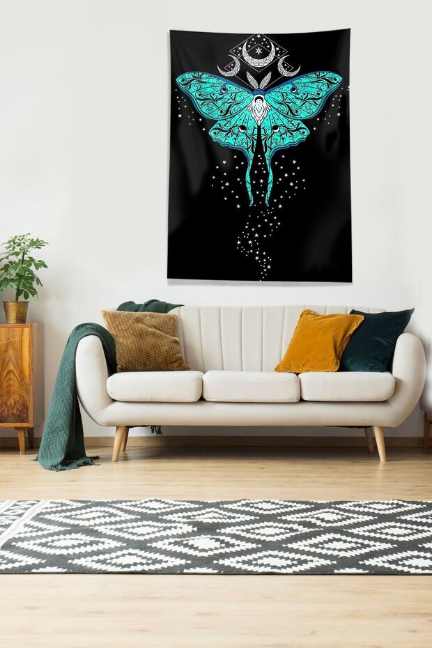 Velvet Fabric Black Butterfly Patterned Wall Tapestry - Durable Tapestry