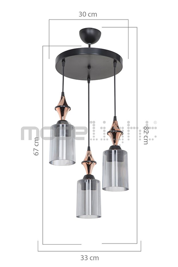 Akses Küre / Karo 3lü Optik Camlı Avize - 4