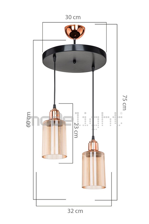 Aksel Bakır Duylu 2li Optik Camlı Avize - 4