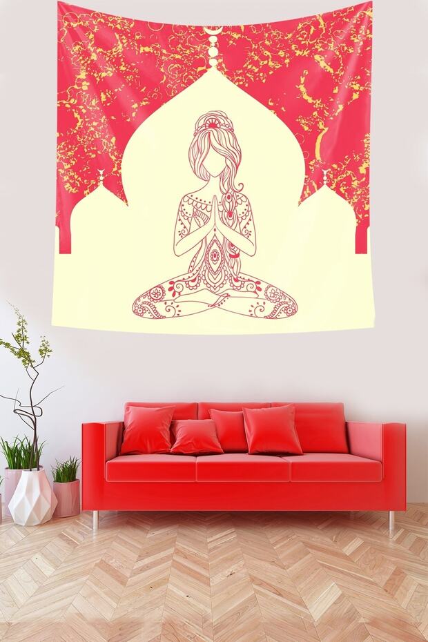 Yoga Energy - Stain Resistant Velvet Tapestry, Chakras Patterned Wall Cloth and Rug