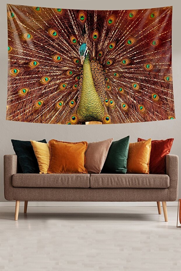 Peacock Feather Patterned Stain Resistant Velvet Textured Fabric Wall Cloth Wall Carpet Tapestry