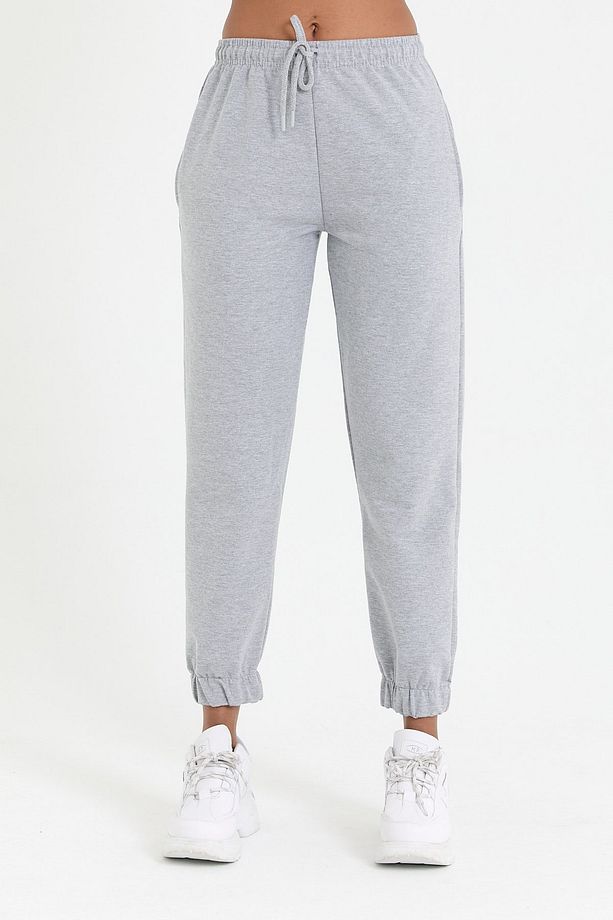 Kadın Gri Paçası Lastikli Basic Jogger Örme Eşofman Altı - 3