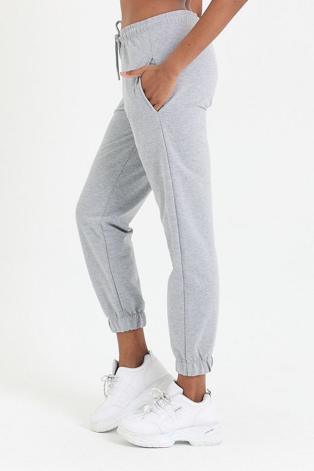 Kadın Gri Paçası Lastikli Basic Jogger Örme Eşofman Altı - 5