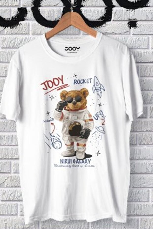 Unisex White Galaxy Bear Oversize Tshirt