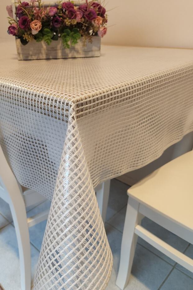 Cream Patterned Imported PVC Oilcloth - Wipeable Table Cloth