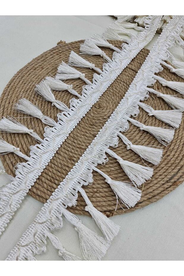 Stripe Fringe Cream with Tassels 5 Meters