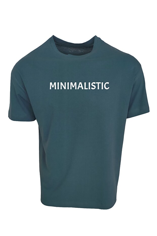 Unisex Oversize Petrol Blue Minimalistic Digital Printed T-shirt Compaq Combed Cotton