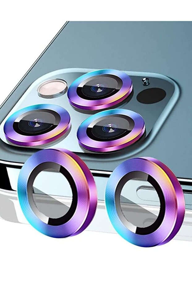 Camera Protective Rainbow Aluminum Alloy Frame Compatible with iPhone 11 & iPhone 12 / 12 Mini [Set of 2]