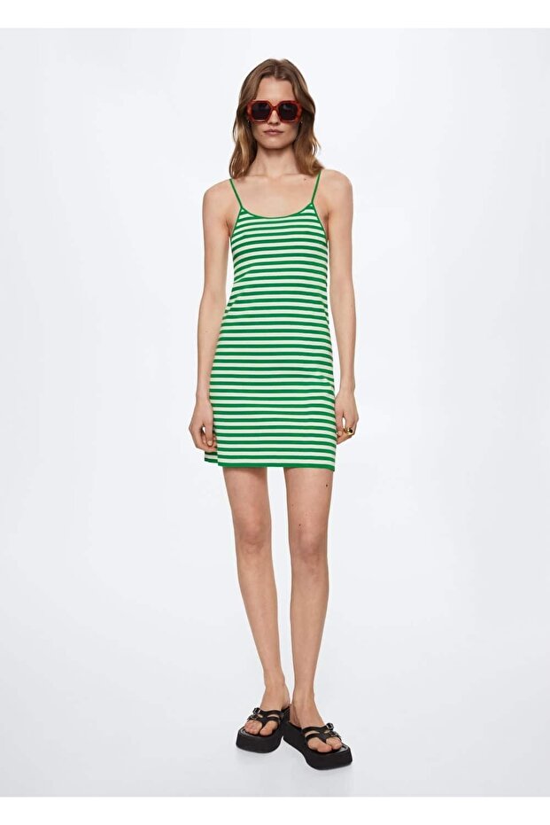Çizgili Lastikli Elbise - 2