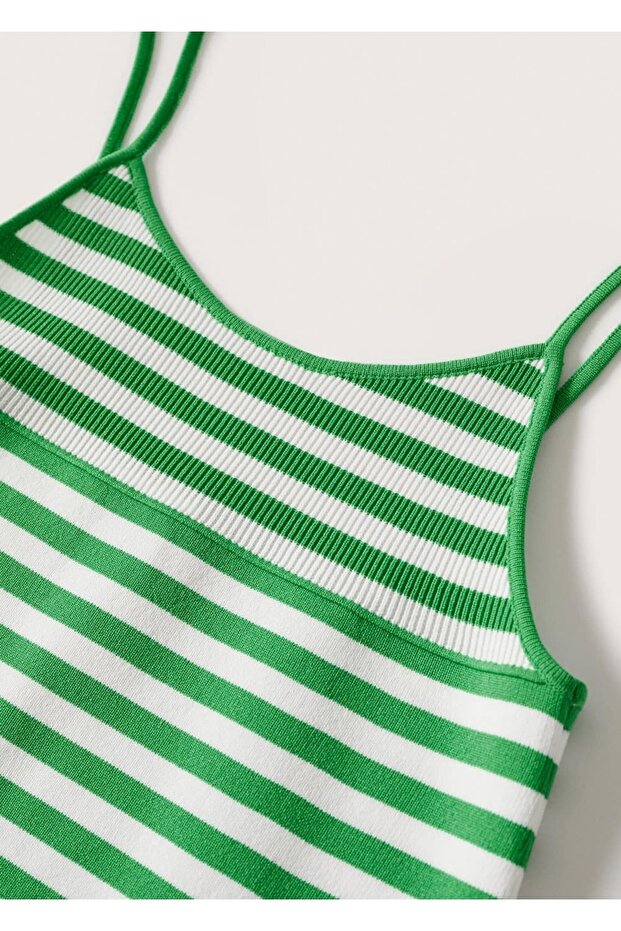 Çizgili Lastikli Elbise - 5