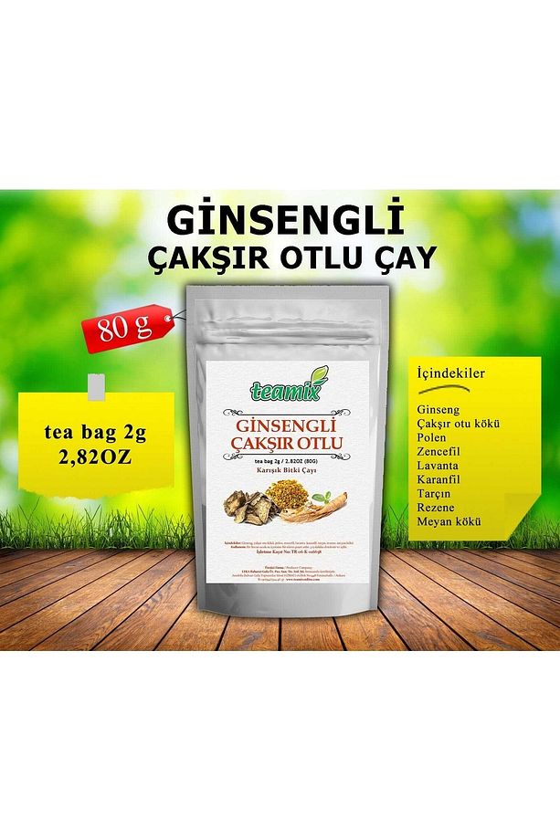Ginsengli Çakşır Otlu Bitki Çayı/40 Ad/80 gr Enerji Zinde Tutan Süzen Poşet - 1