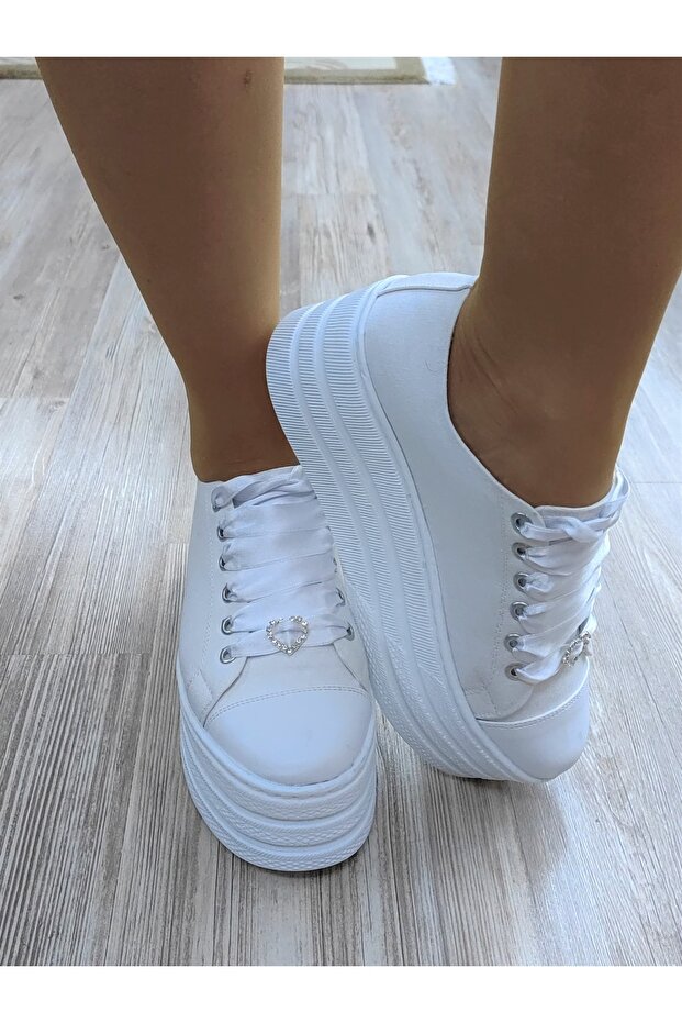 Menyasszonyi cipő fehér vászon platform lapos talp 7 cm extrém kényelmes - 4