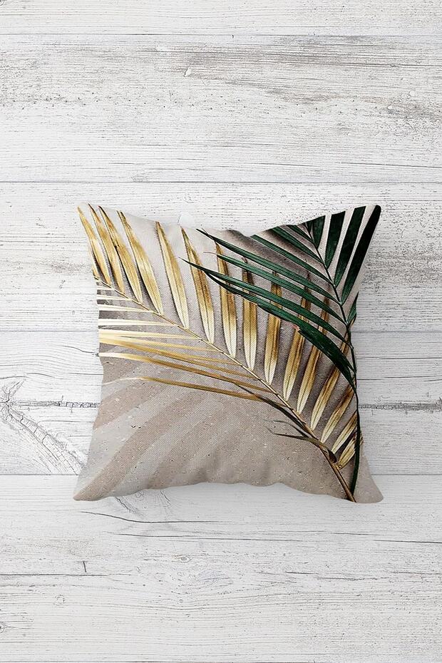 غطاء وسادة بطباعة جانب واحد من Gold Green Needle Leaf مع سحاب مخفي، غطاء وسادة للأريكة