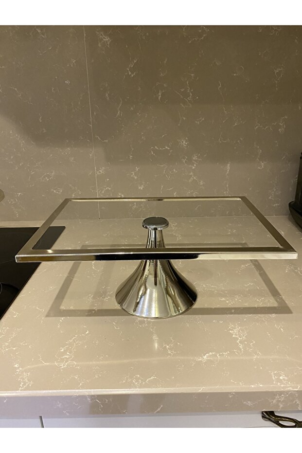 Round and Rectangular Silver Cake Pastalik Set - 2