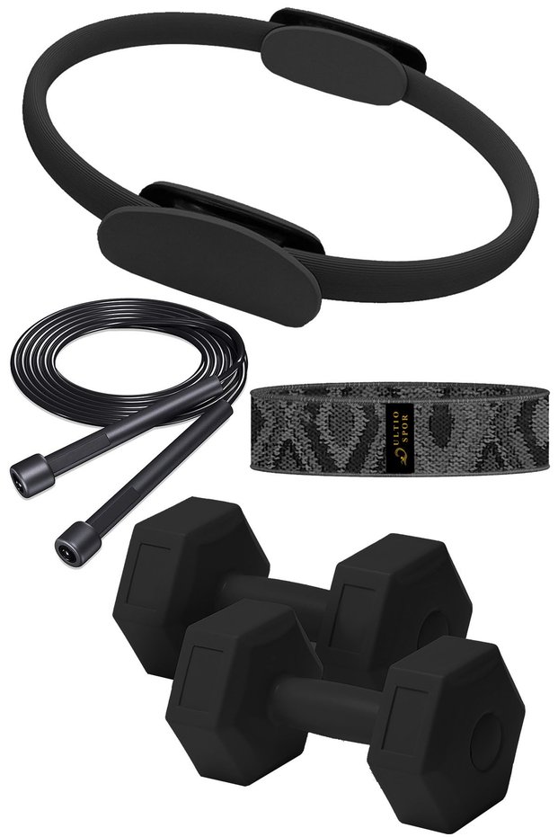 36 Cm Pilates Circle, 2 Pieces of 1 Kg Dumbbell Set, Jump Rope, Squat Band