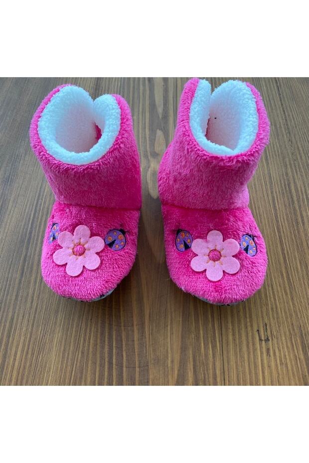 Çocuk Panduf Çiçekli Koyu Pembe - 1