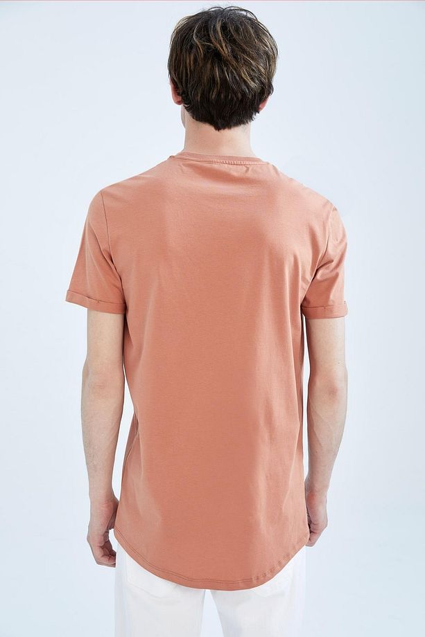 Long Fit Uzun Bisiklet Yaka Basic %100 Pamuk Tişört - 5