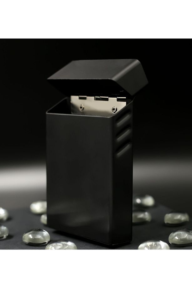 Siyah Usb Şarjlı Elektronik Çakmak & Siyah Renkli Metal Sigara Kutusu Hediye Seti - 4