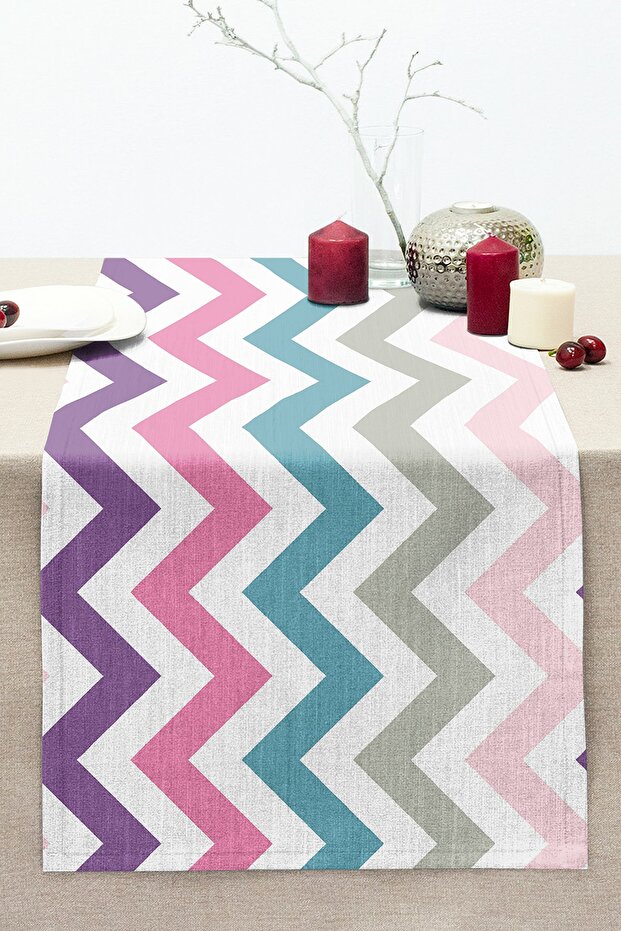 Zigzag Pattern Digital Printed Decorative Stitched Raschel Knitted Runner - 1