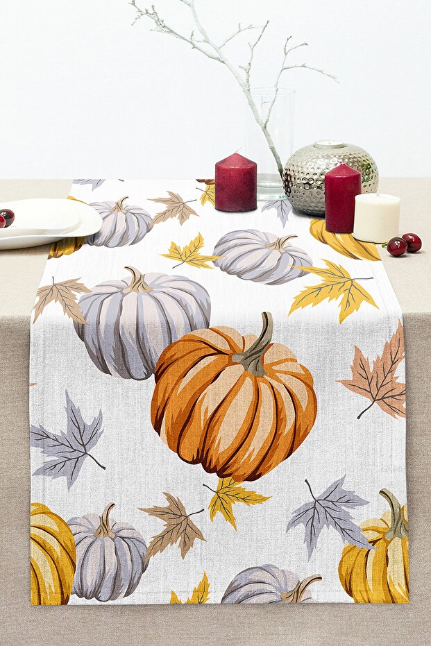 Digital Printed Modern Stitched Raschel Knitted Runner with Pumpkin Pattern on White Background