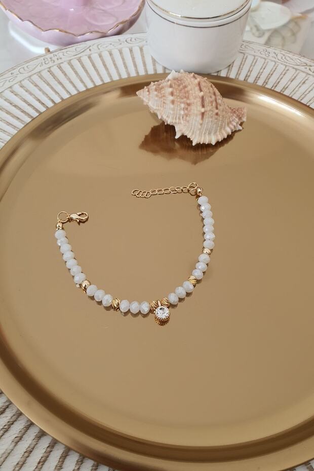 White Crystal Beaded Solitaire Hanging Tag