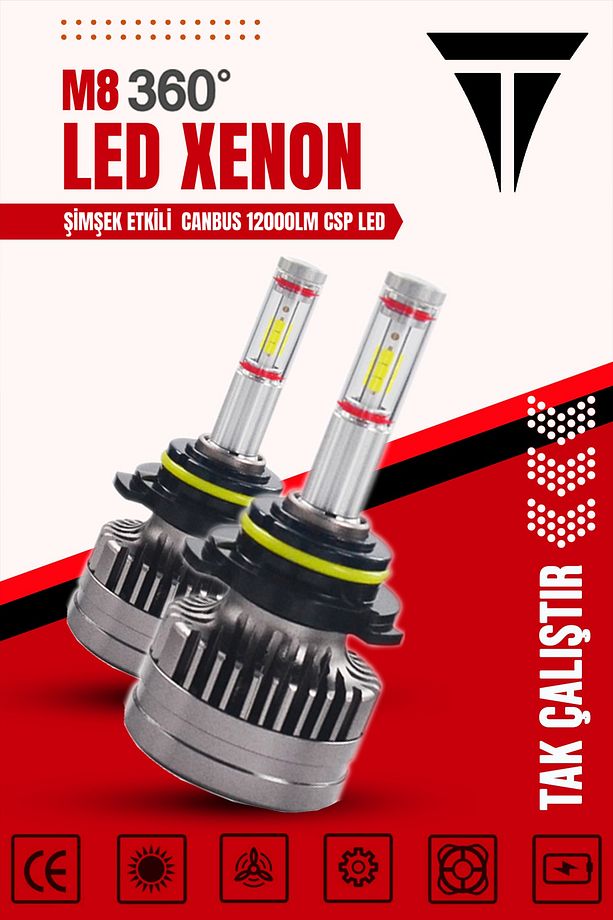 Led 360 M8 9012 Full Power Csp 360° Led Xenon Far Ampulü %100 Canbus 12000lm - 1