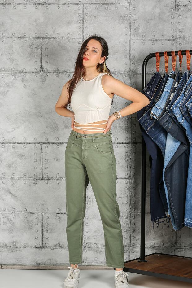 Nakışlı Keten Bootcut Jean