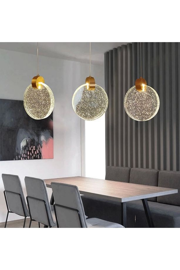 Modern Luxury Sarkıt Üçlü Dikdörtgen Sıralı Kristal Camlı Led Avize Gold Sarı - 1